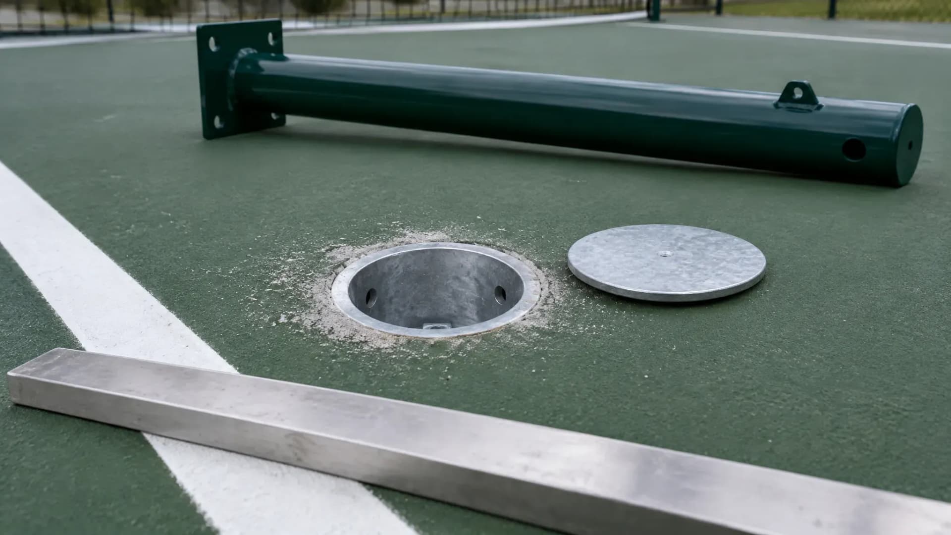 Permanent Pickleball Net Posts: Ground Sleeves, Footing Depth, Post Spacing and the Center-Strap Anchor Spec a Court Builder Should Send